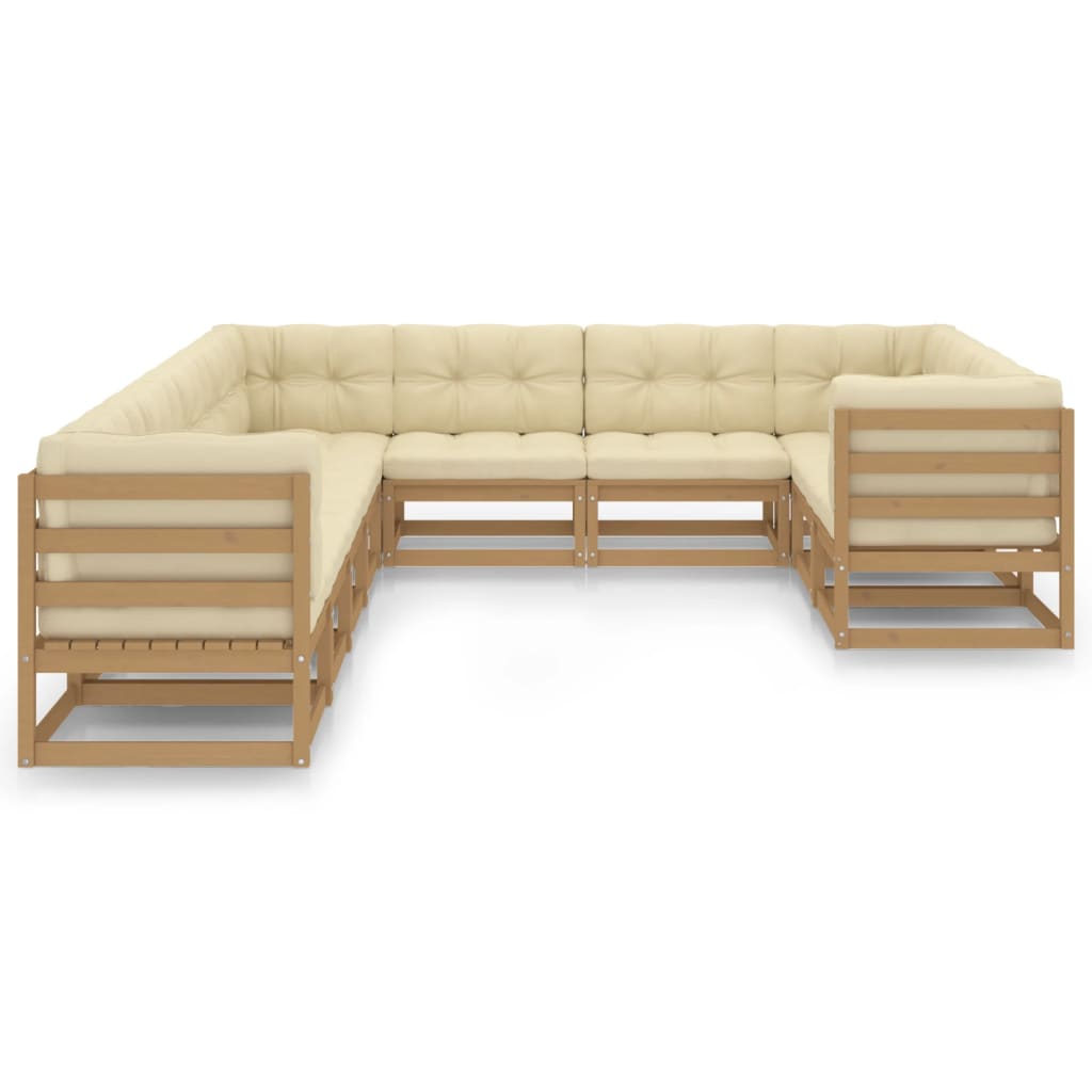 10-tlg. Garten-Lounge-Set Kissen Honigbraun Kiefer Massivholz